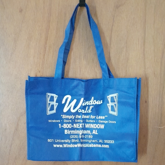 Handbags - Blue Tote Bag with White Print